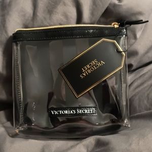 Victoria's Secret makeup bag. Clear black bag. Classic black stripes. Brand new.